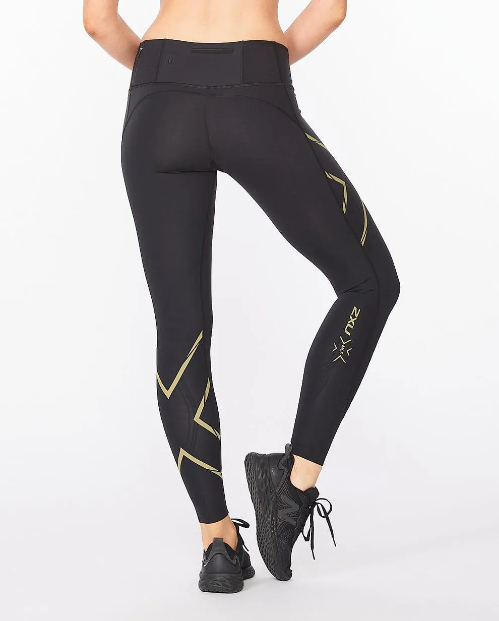 2XU Light Speed Mid Rise Women's Compression Tights (Black/Gold Reflective)