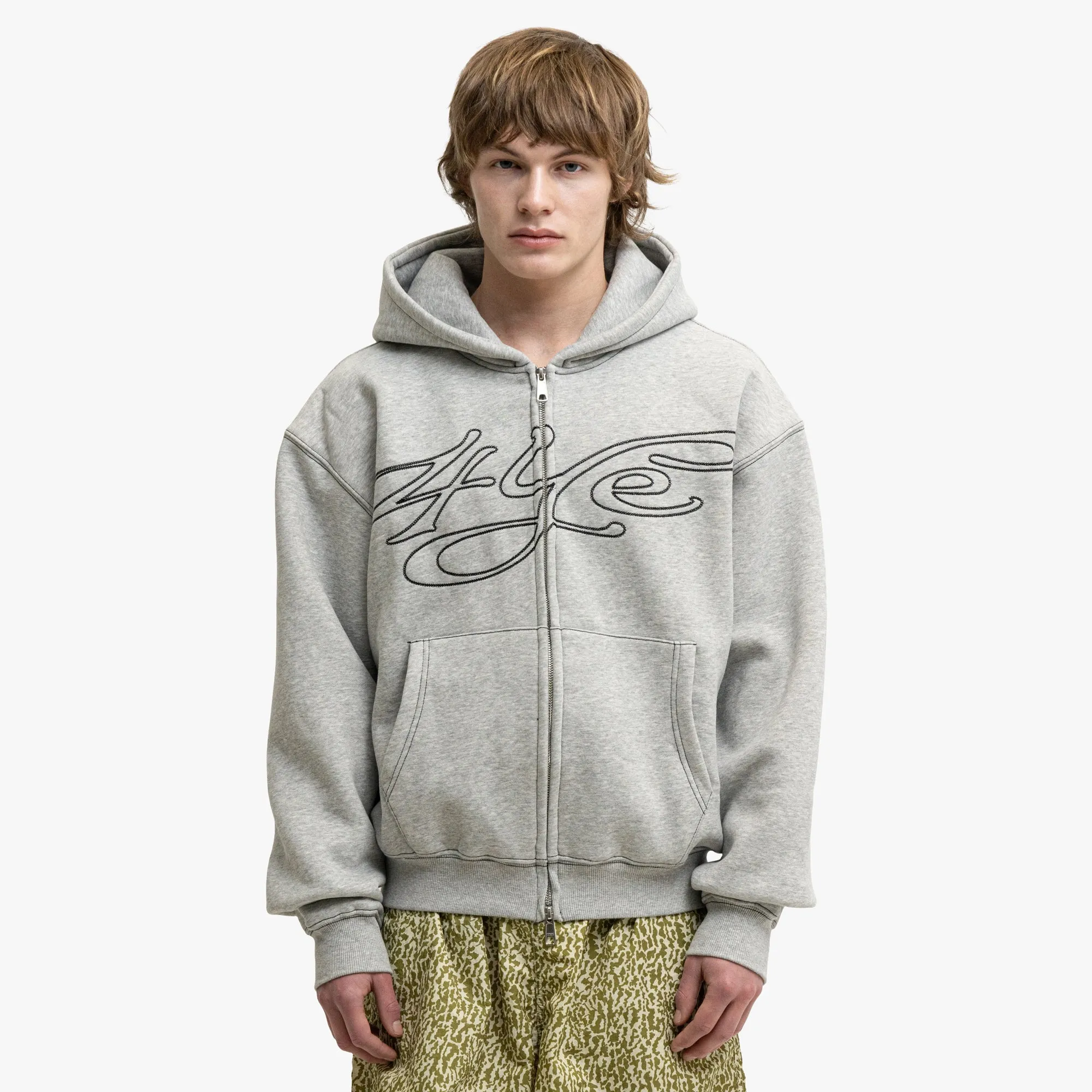 4YE Signature Zip Hoodie Grey/White