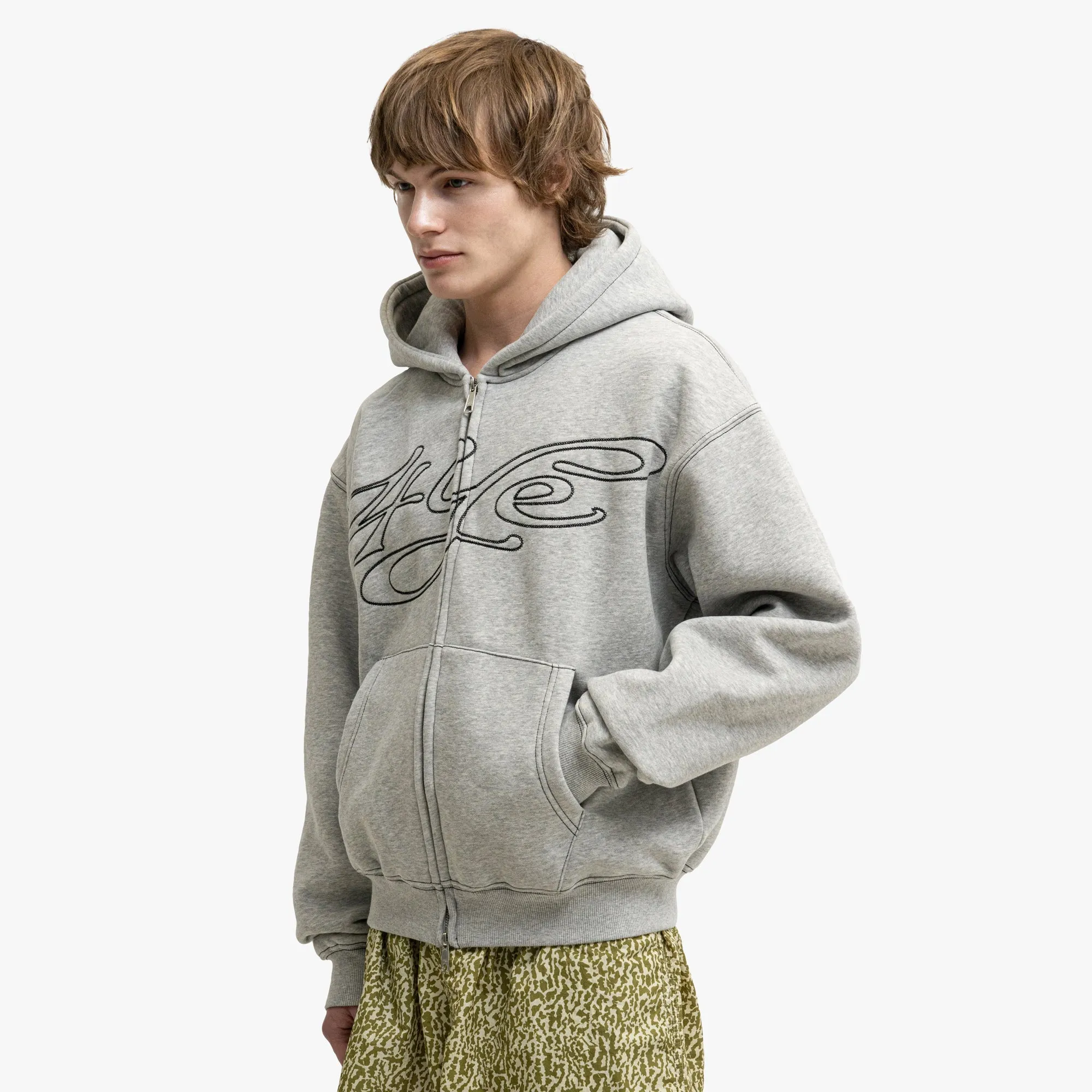 4YE Signature Zip Hoodie Grey/White