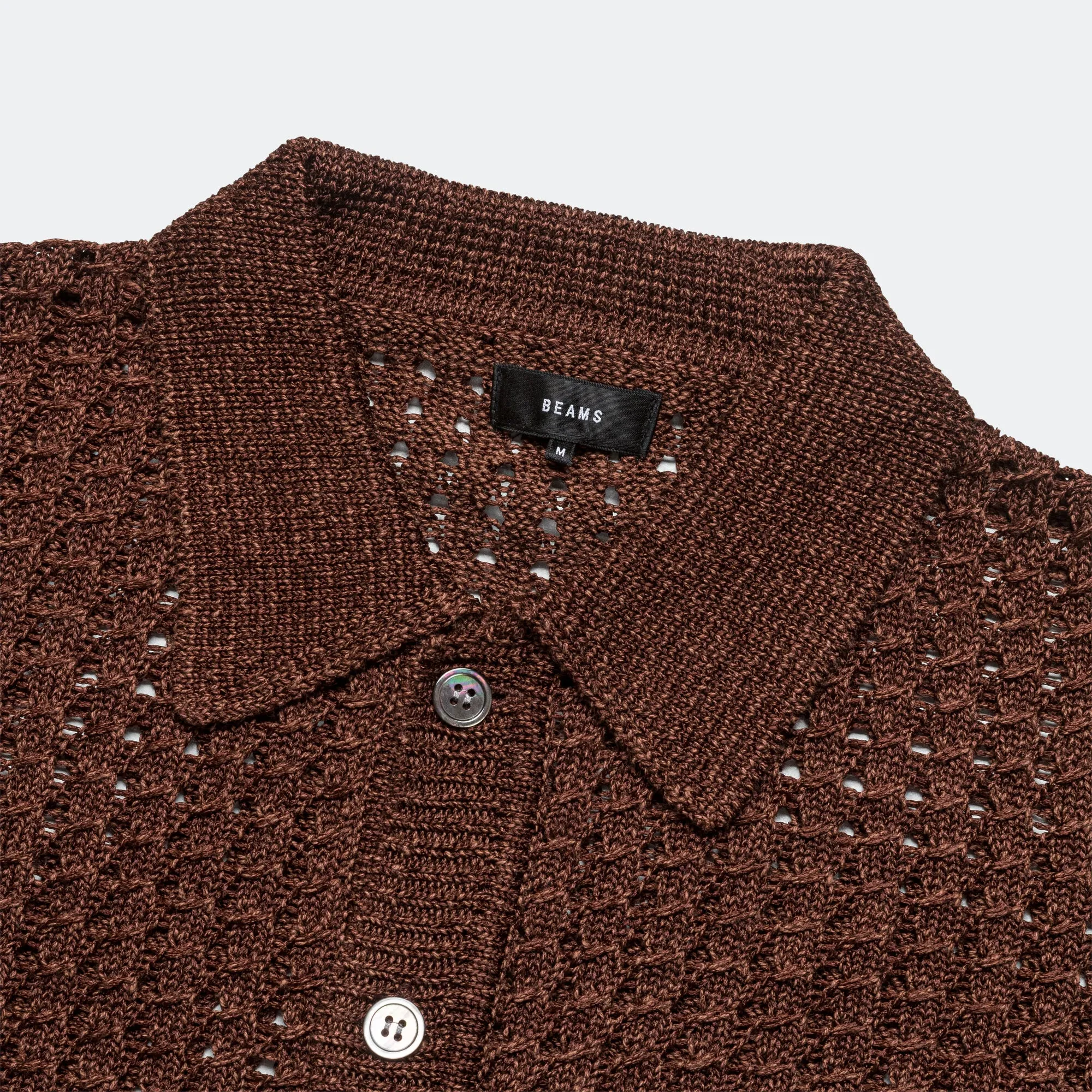5G Bright Mesh Polo Cardigan - Brown