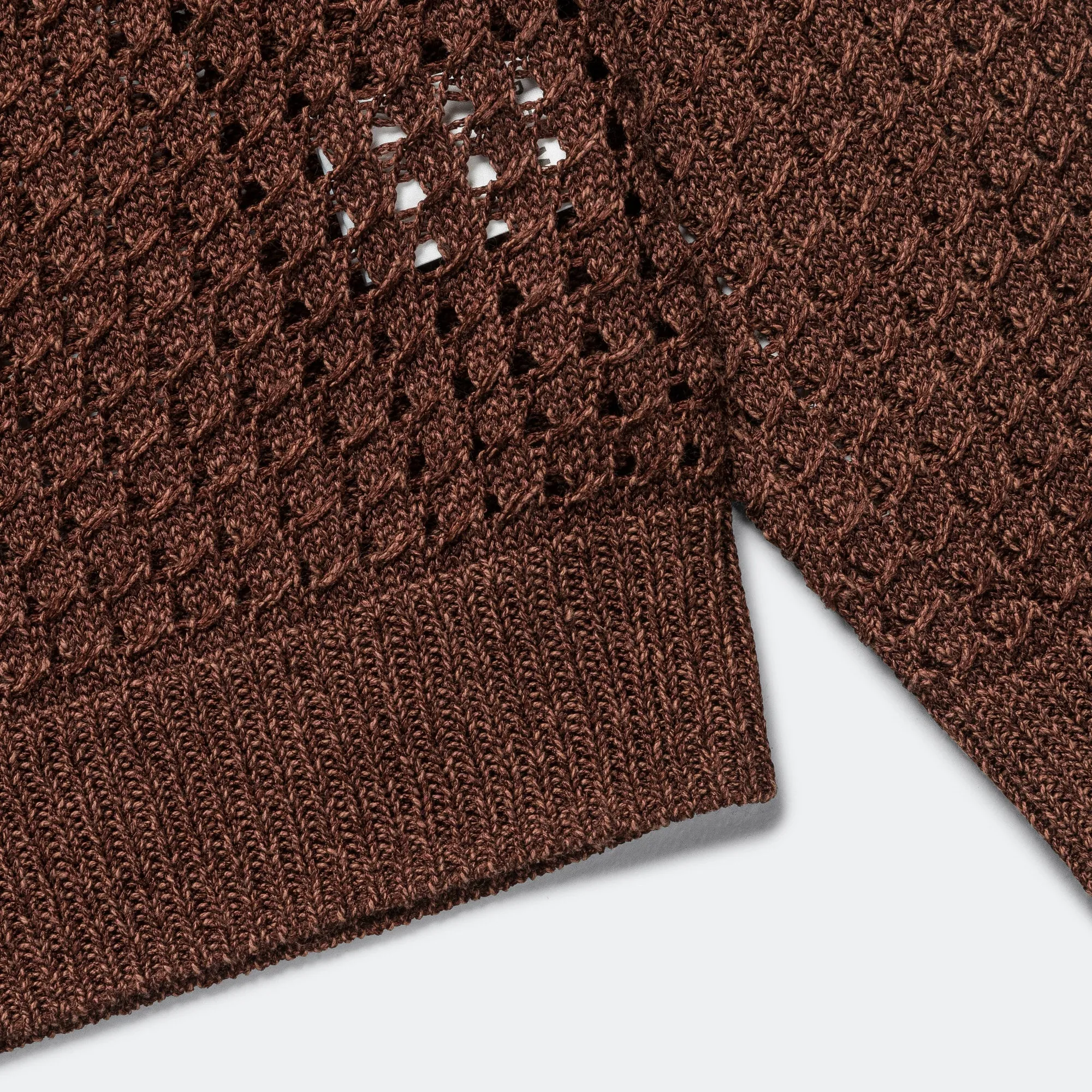 5G Bright Mesh Polo Cardigan - Brown
