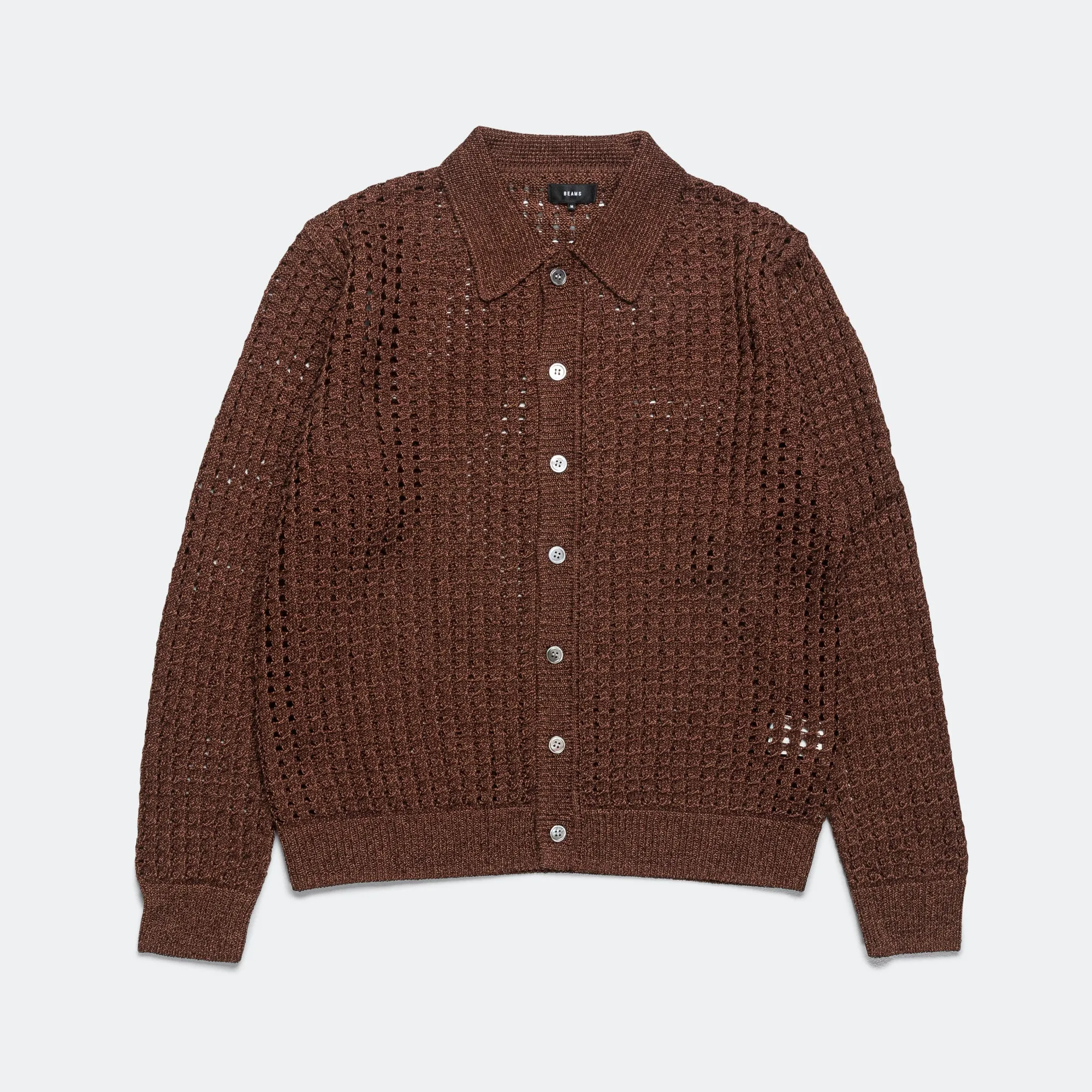 5G Bright Mesh Polo Cardigan - Brown