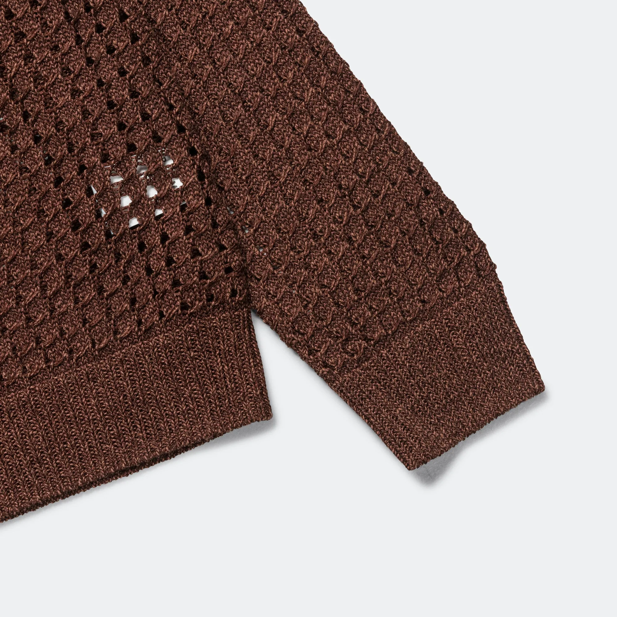 5G Bright Mesh Polo Cardigan - Brown