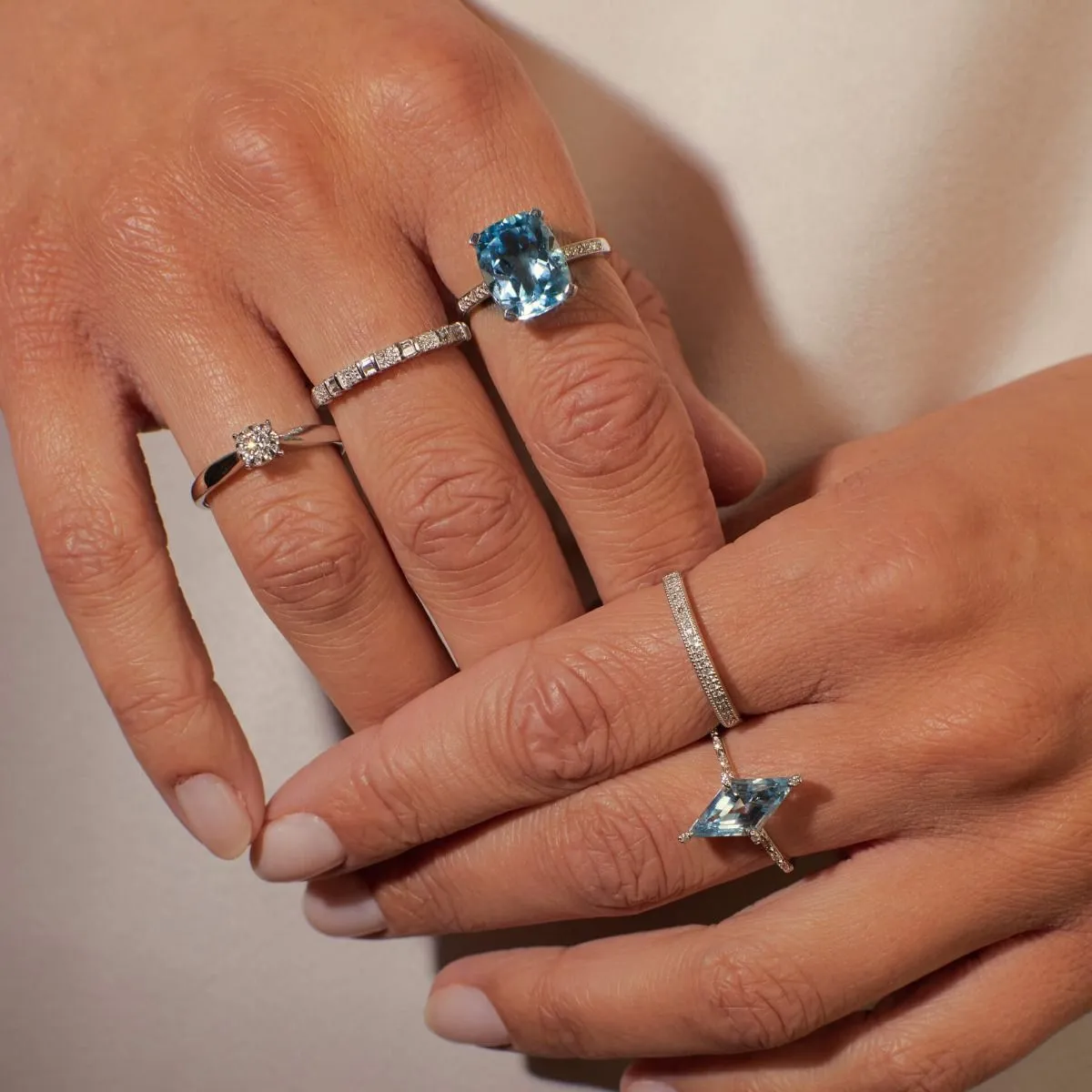 9ct White Gold Blue Topaz and Diamond Cocktail Ring