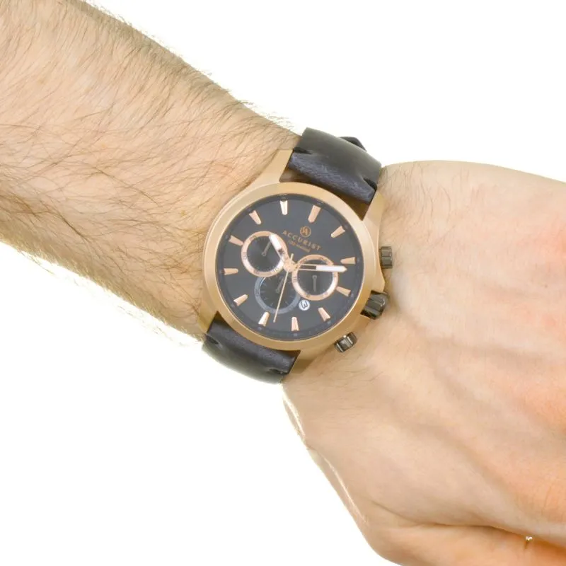 Accurist Chronograph Leather Strap Mens Watch Rose 7179