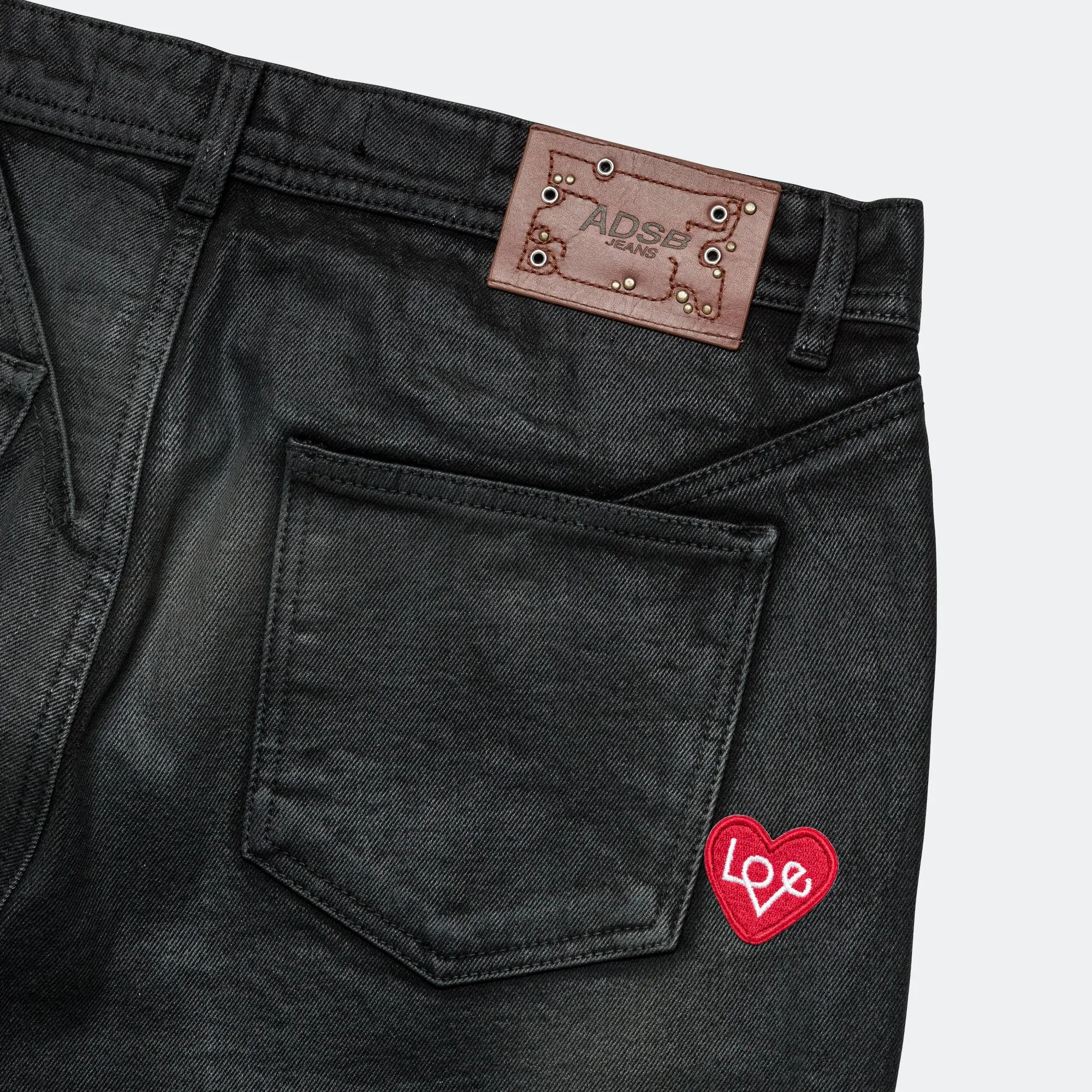 ADSB Patch Spray Washed Wide Leg Jeans - Black
