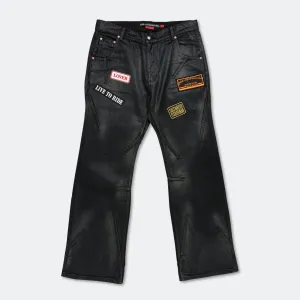 ADSB Patch Spray Washed Wide Leg Jeans - Black