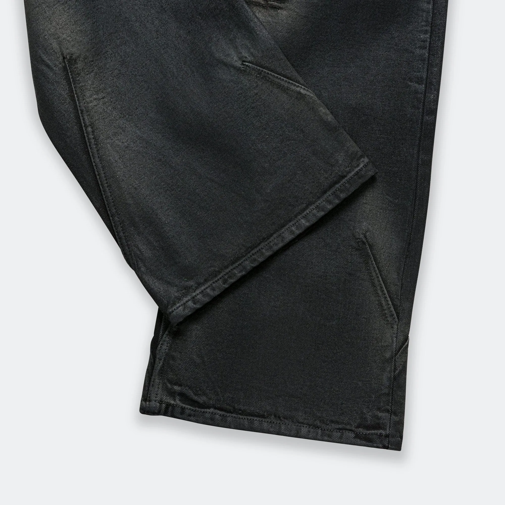 ADSB Patch Spray Washed Wide Leg Jeans - Black