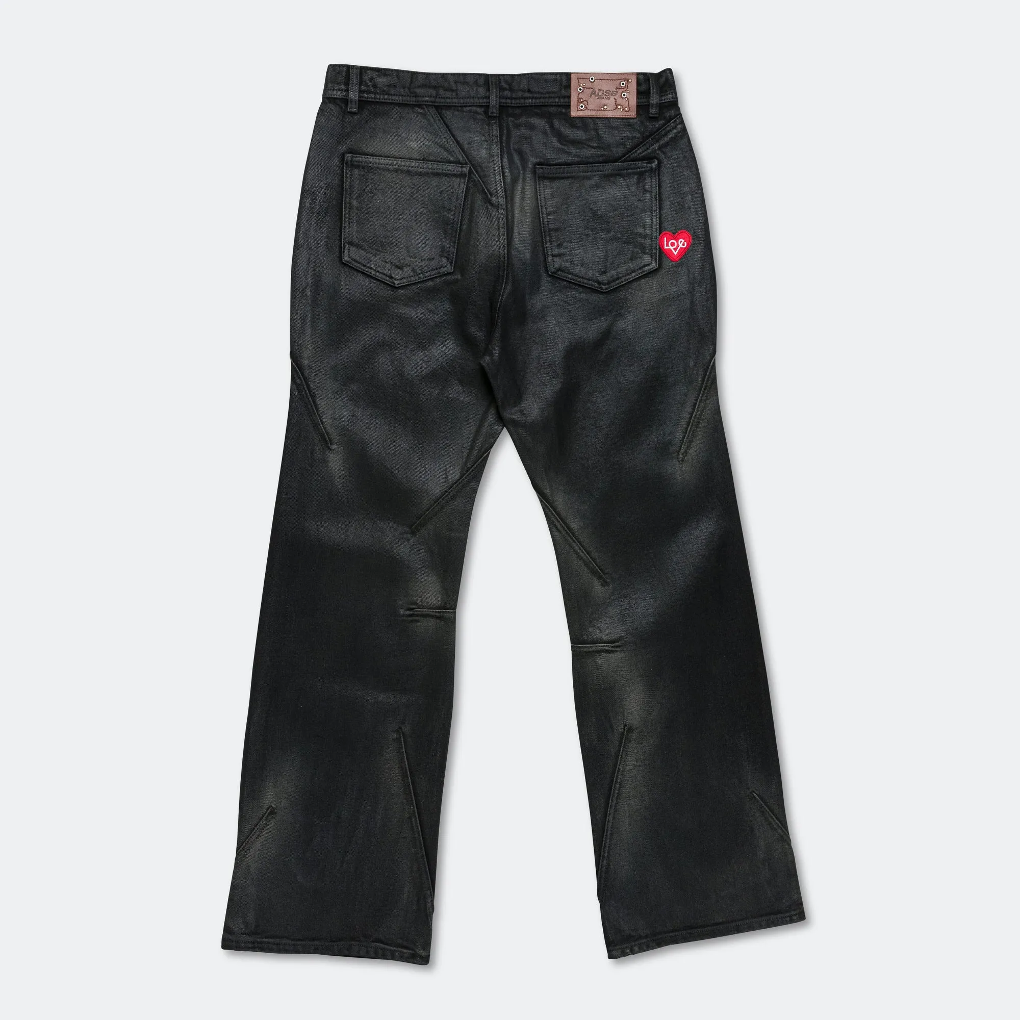 ADSB Patch Spray Washed Wide Leg Jeans - Black