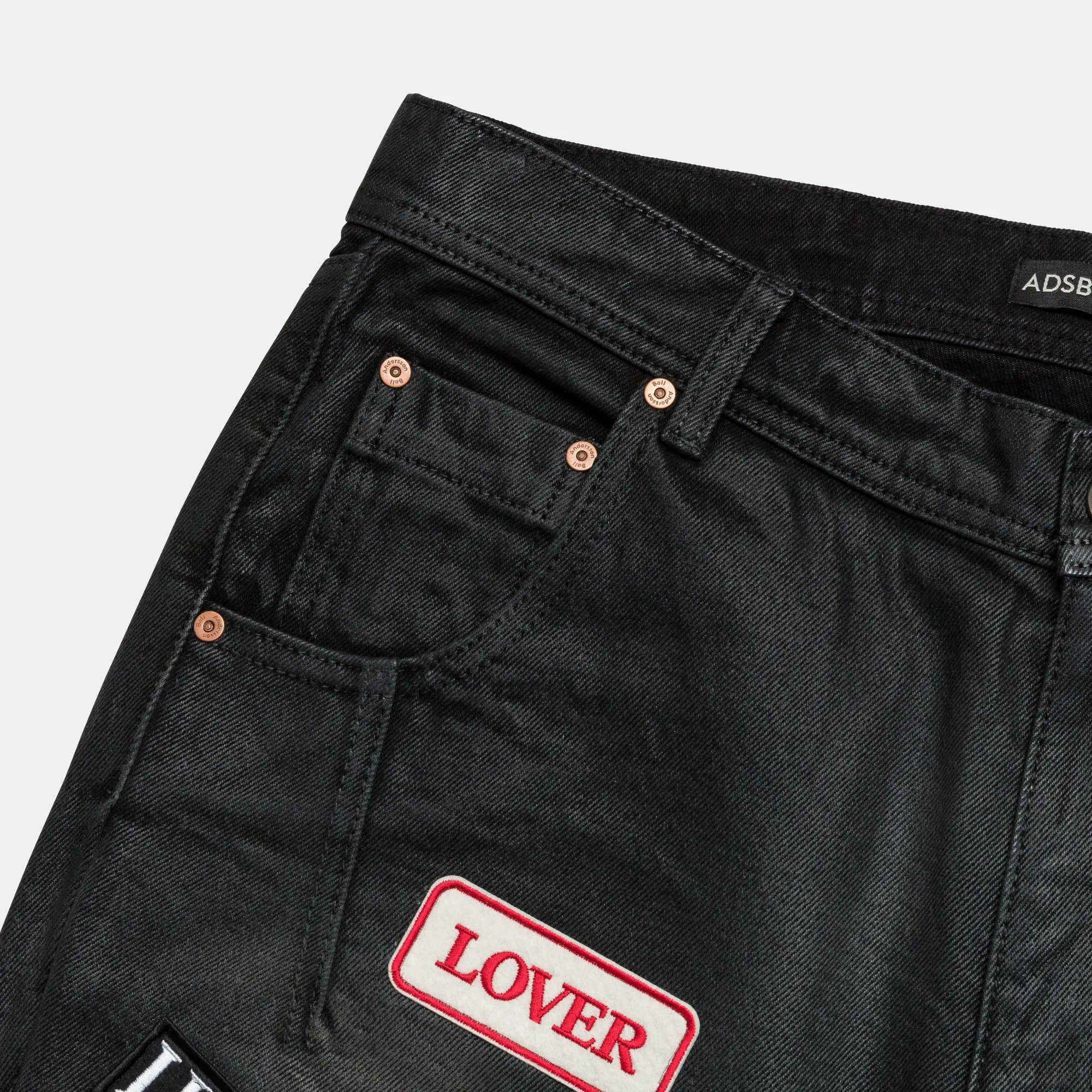 ADSB Patch Spray Washed Wide Leg Jeans - Black