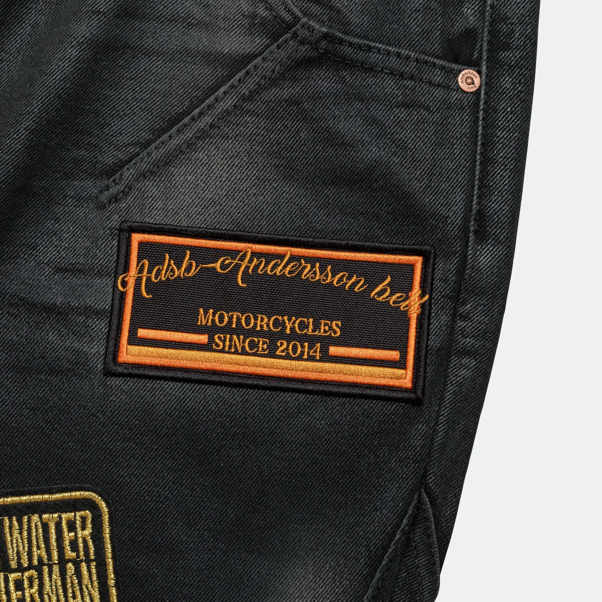 ADSB Patch Spray Washed Wide Leg Jeans - Black