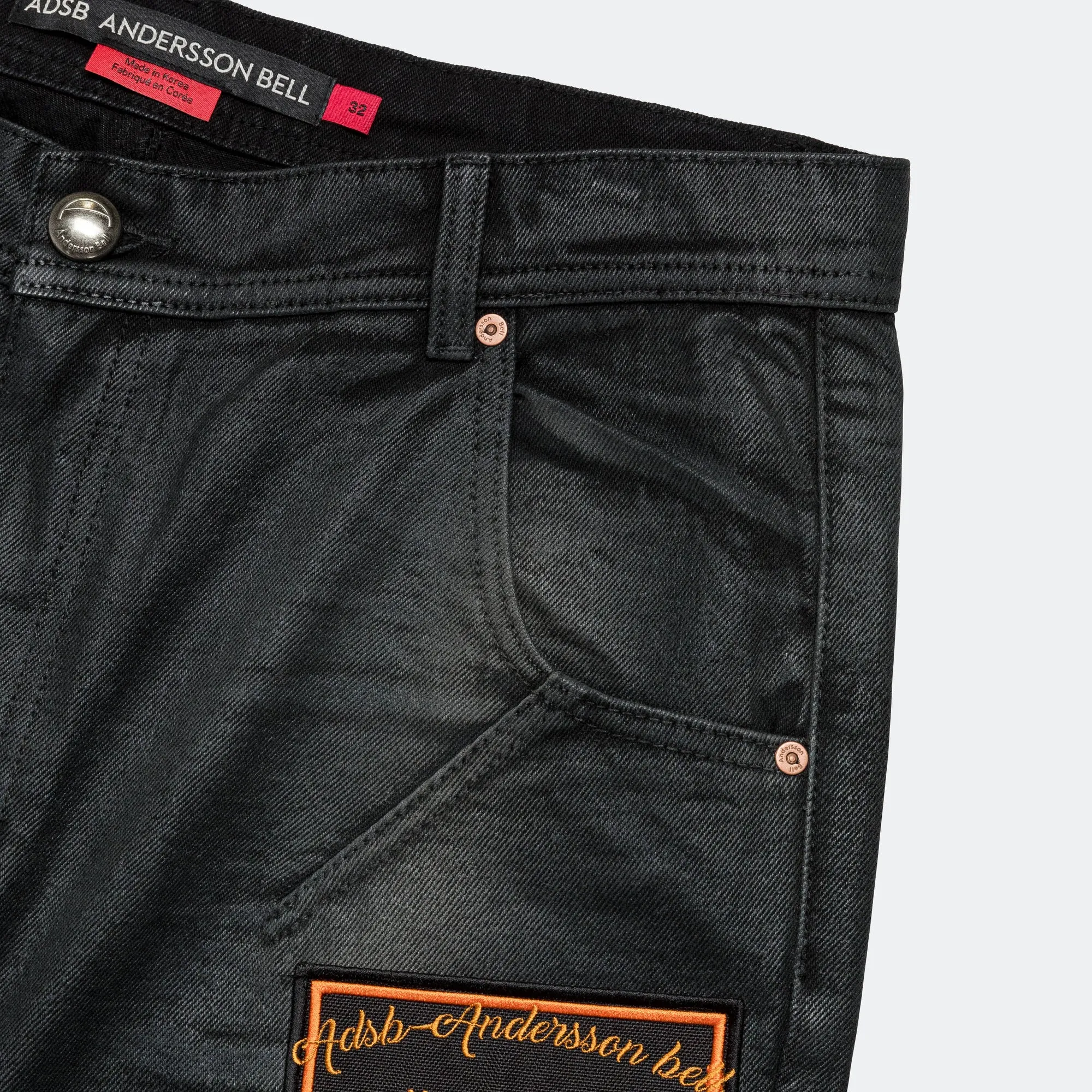 ADSB Patch Spray Washed Wide Leg Jeans - Black