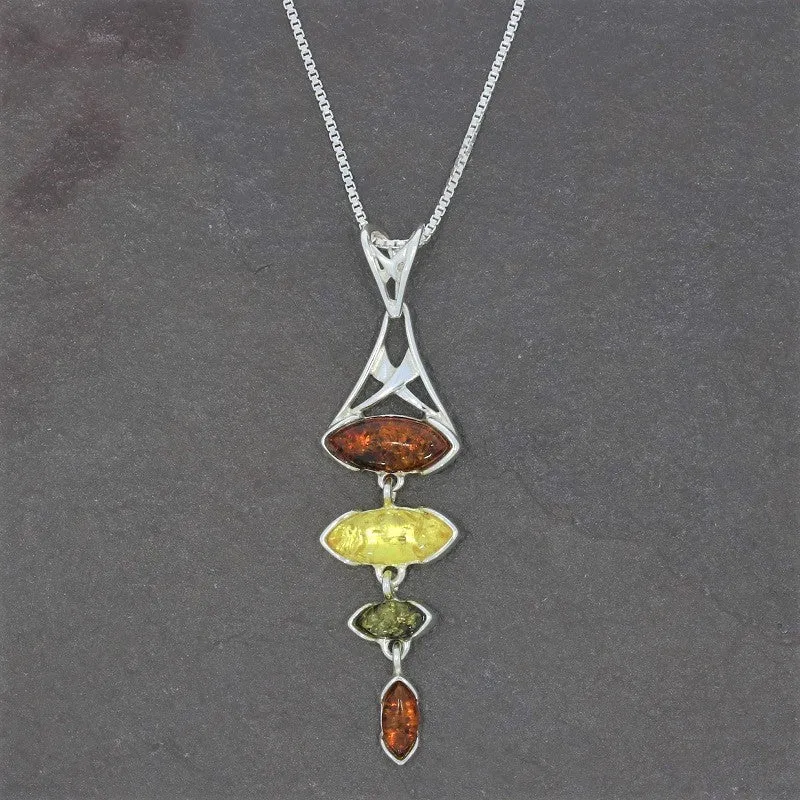 Amber Sterling Silver Drop Pendant & Chain