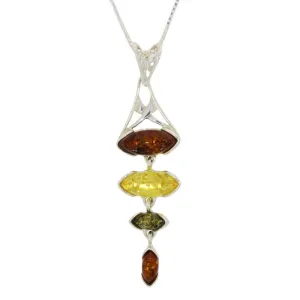 Amber Sterling Silver Drop Pendant & Chain