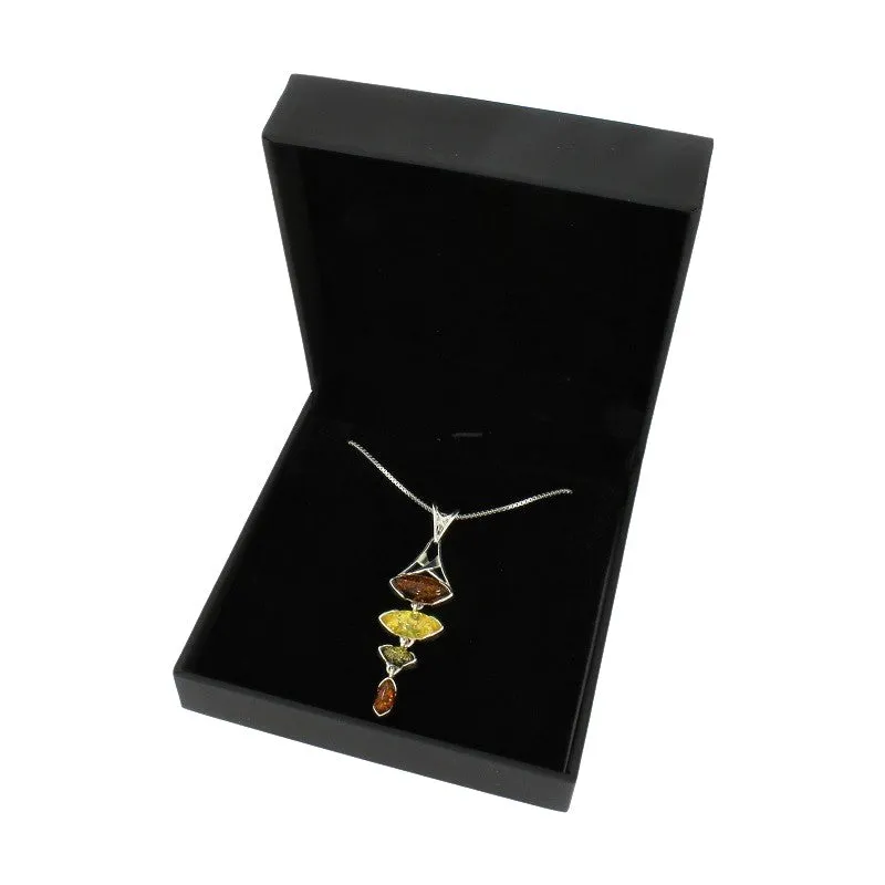 Amber Sterling Silver Drop Pendant & Chain