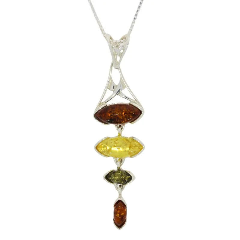 Amber Sterling Silver Drop Pendant & Chain