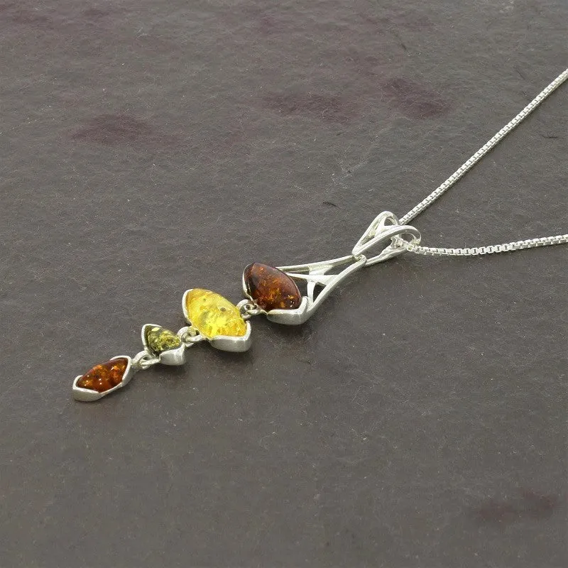 Amber Sterling Silver Drop Pendant & Chain
