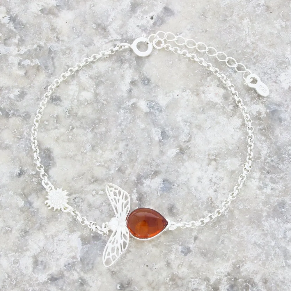 Amber Sterling Silver Ladies Bee Bracelet