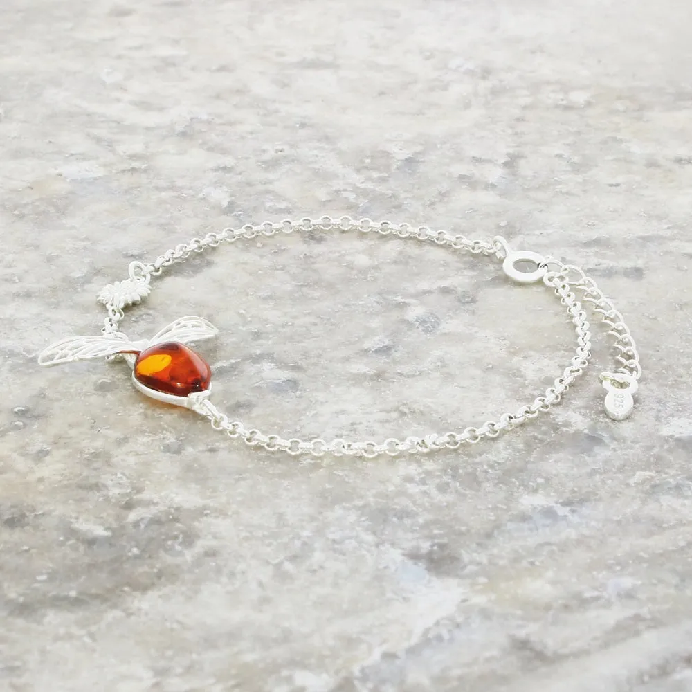 Amber Sterling Silver Ladies Bee Bracelet