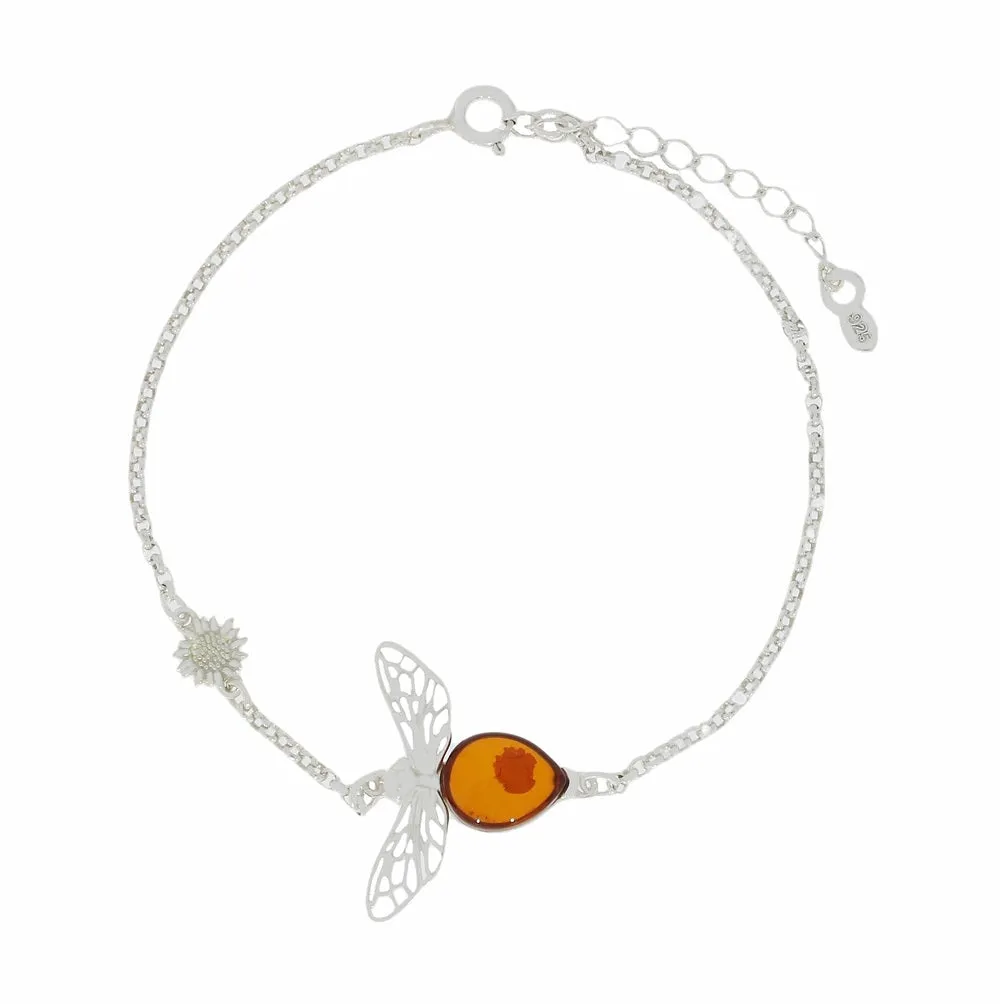 Amber Sterling Silver Ladies Bee Bracelet