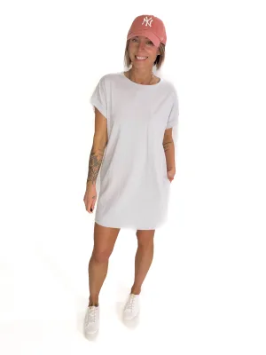 Aylie Cotton Pocket T-Shirt Dress- HTHR GREY