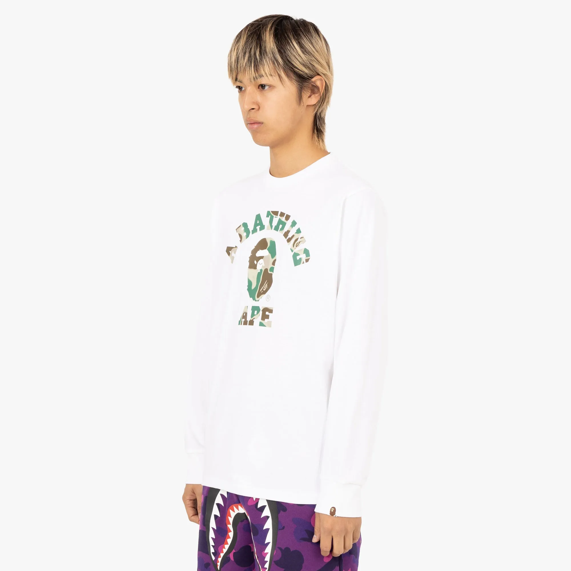 BAPE Liquid Camo College Long Sleeve Shirt / White