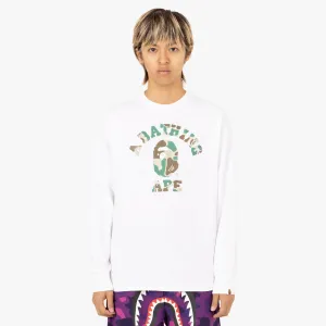 BAPE Liquid Camo College Long Sleeve Shirt / White