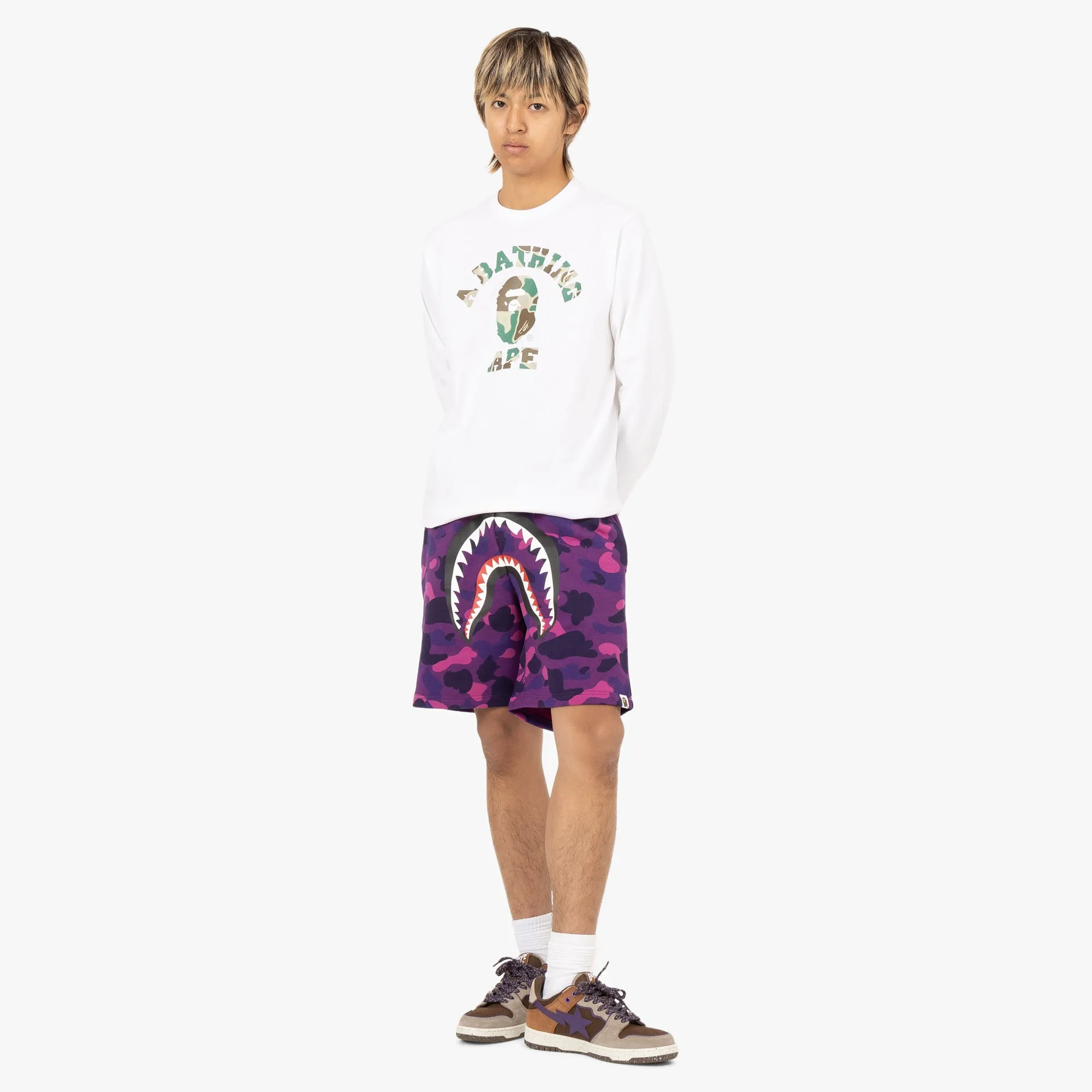 BAPE Liquid Camo College Long Sleeve Shirt / White