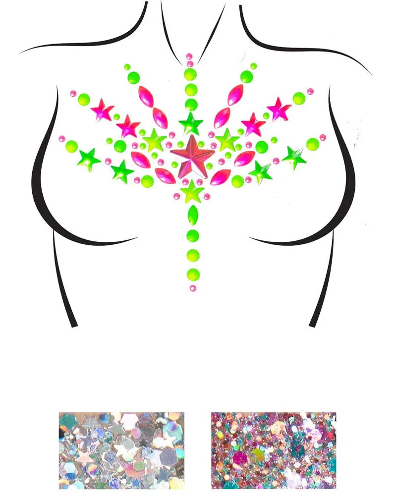 Bliss Neon Black Light Body Jewels and Glitter Set