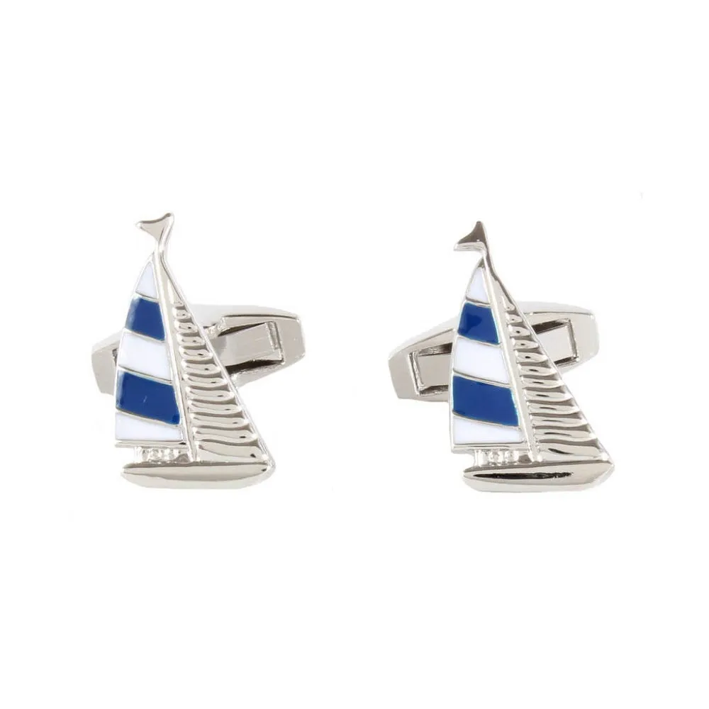 Blue Yacht Rhodium Plate Mens Cufflinks 901087