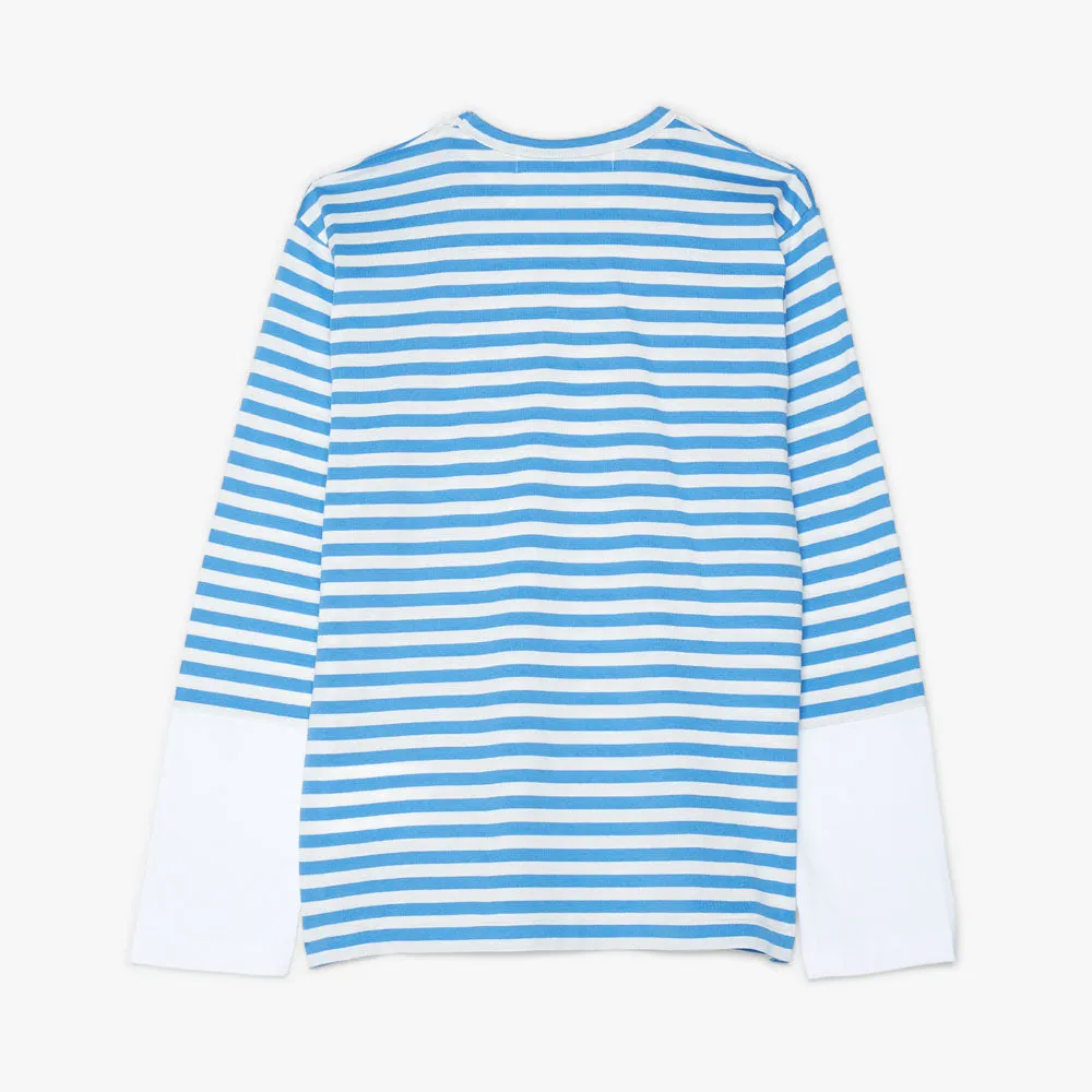 COMME des GARÇONS PLAY Red Heart Striped T-shirt Blue / White