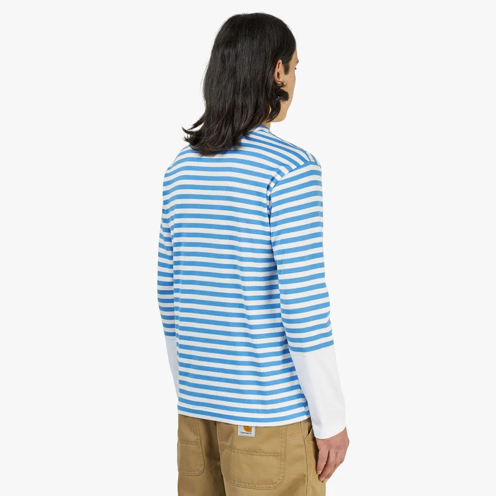 COMME des GARÇONS PLAY Red Heart Striped T-shirt Blue / White