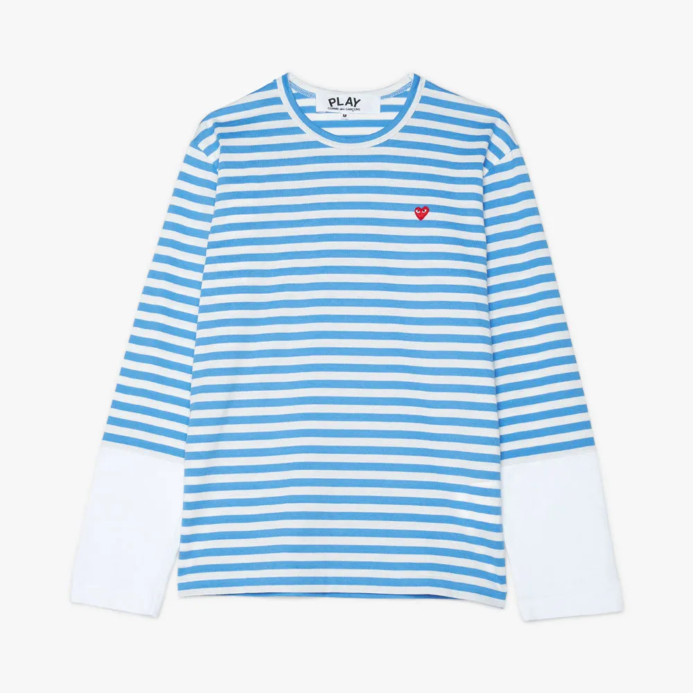 COMME des GARÇONS PLAY Red Heart Striped T-shirt Blue / White