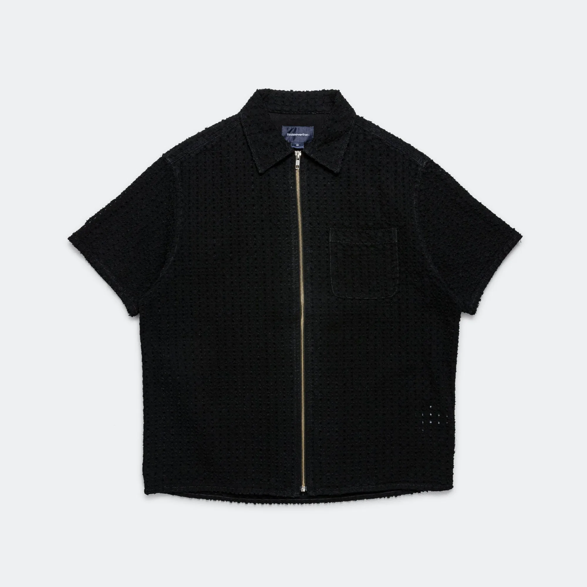 Damaged Denim Zip SS Shirt - Black