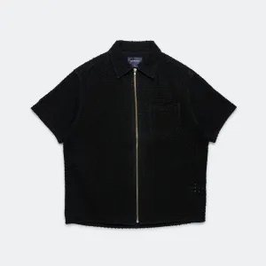 Damaged Denim Zip SS Shirt - Black