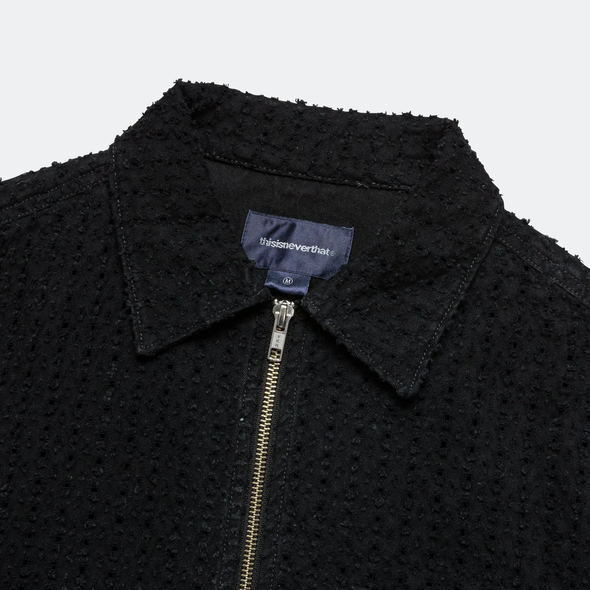 Damaged Denim Zip SS Shirt - Black