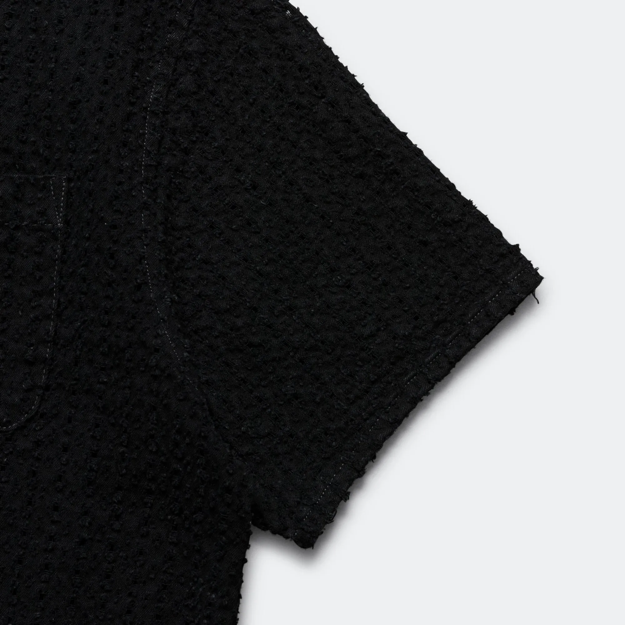 Damaged Denim Zip SS Shirt - Black