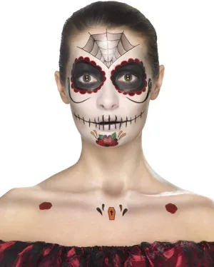 Day Of The Dead Face Tattoo Transfers Set Black And Red