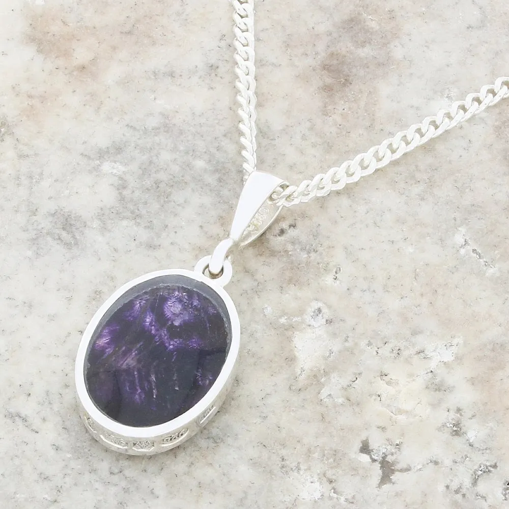 Derbyshire Blue John Oval Reversible Pendant and Chain