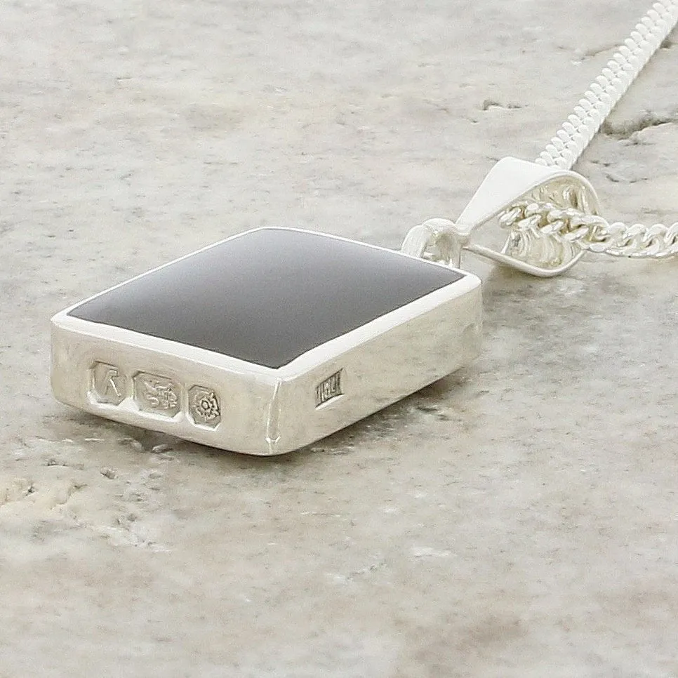 Derbyshire Blue John Rectangular Shape Reversible Pendant and Chain
