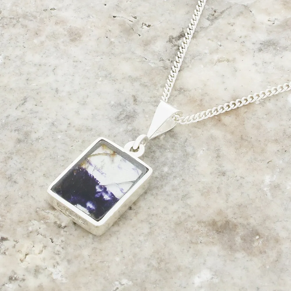 Derbyshire Blue John Rectangular Shape Reversible Pendant and Chain