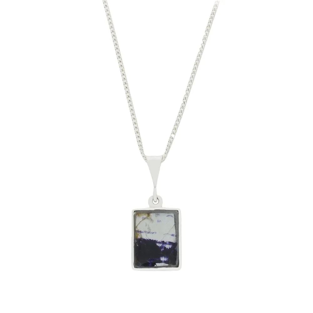 Derbyshire Blue John Rectangular Shape Reversible Pendant and Chain