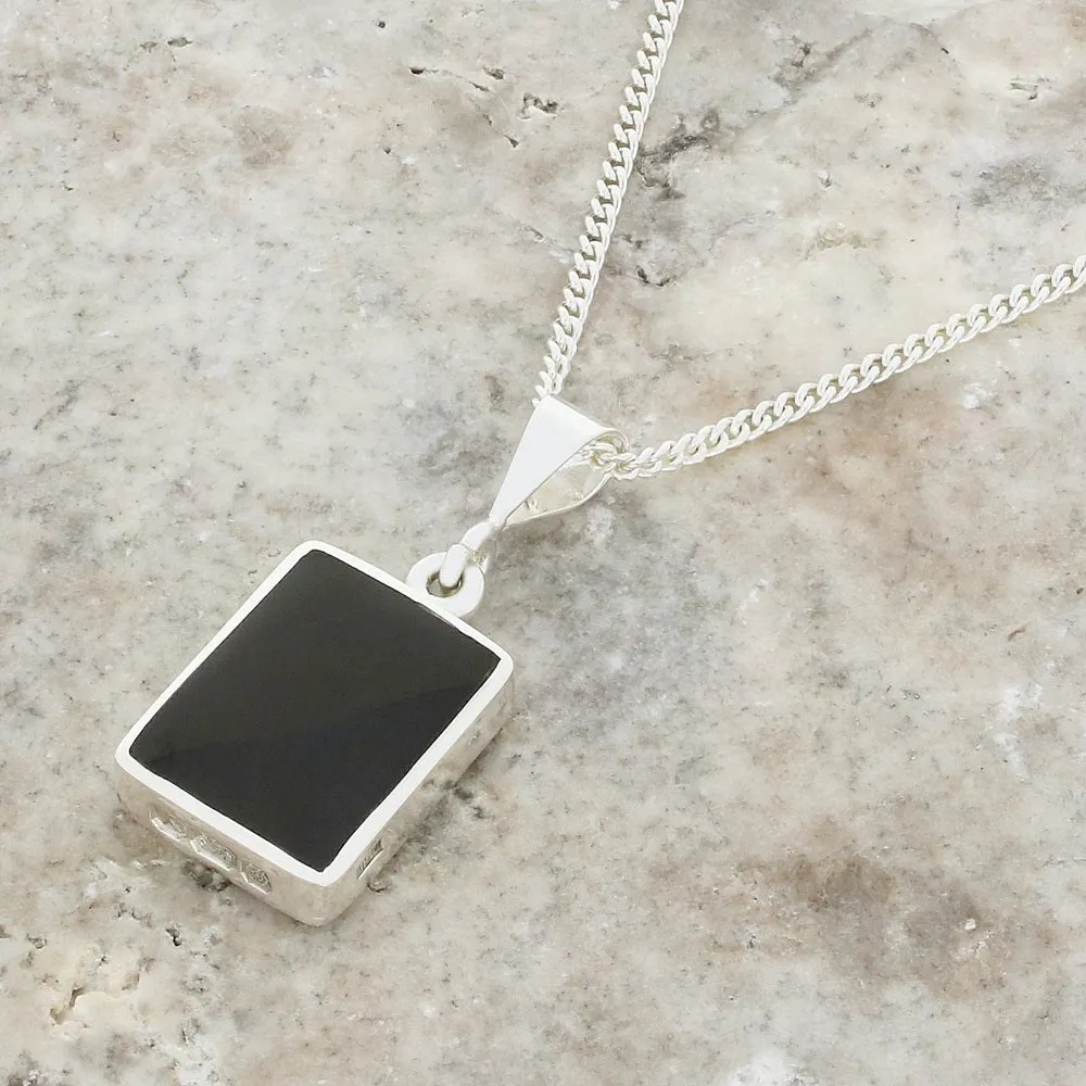 Derbyshire Blue John Rectangular Shape Reversible Pendant and Chain