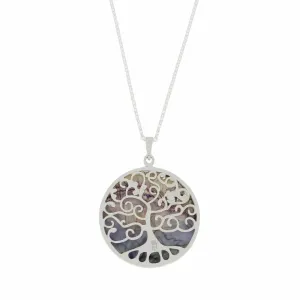 Derbyshire Blue John Silver Tree of Life Large Round Pendant and Chain