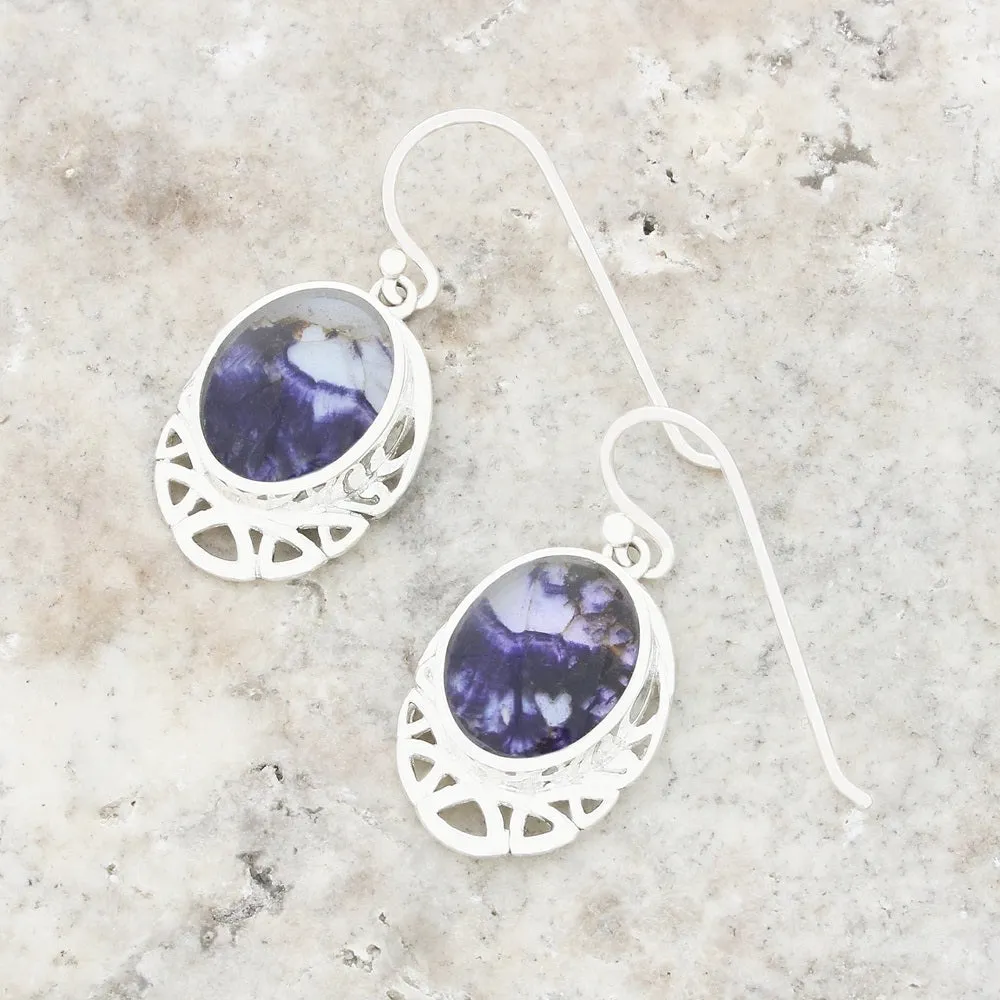 Derbyshire Blue John Sterling Silver Oval Celtic Drop Earrings