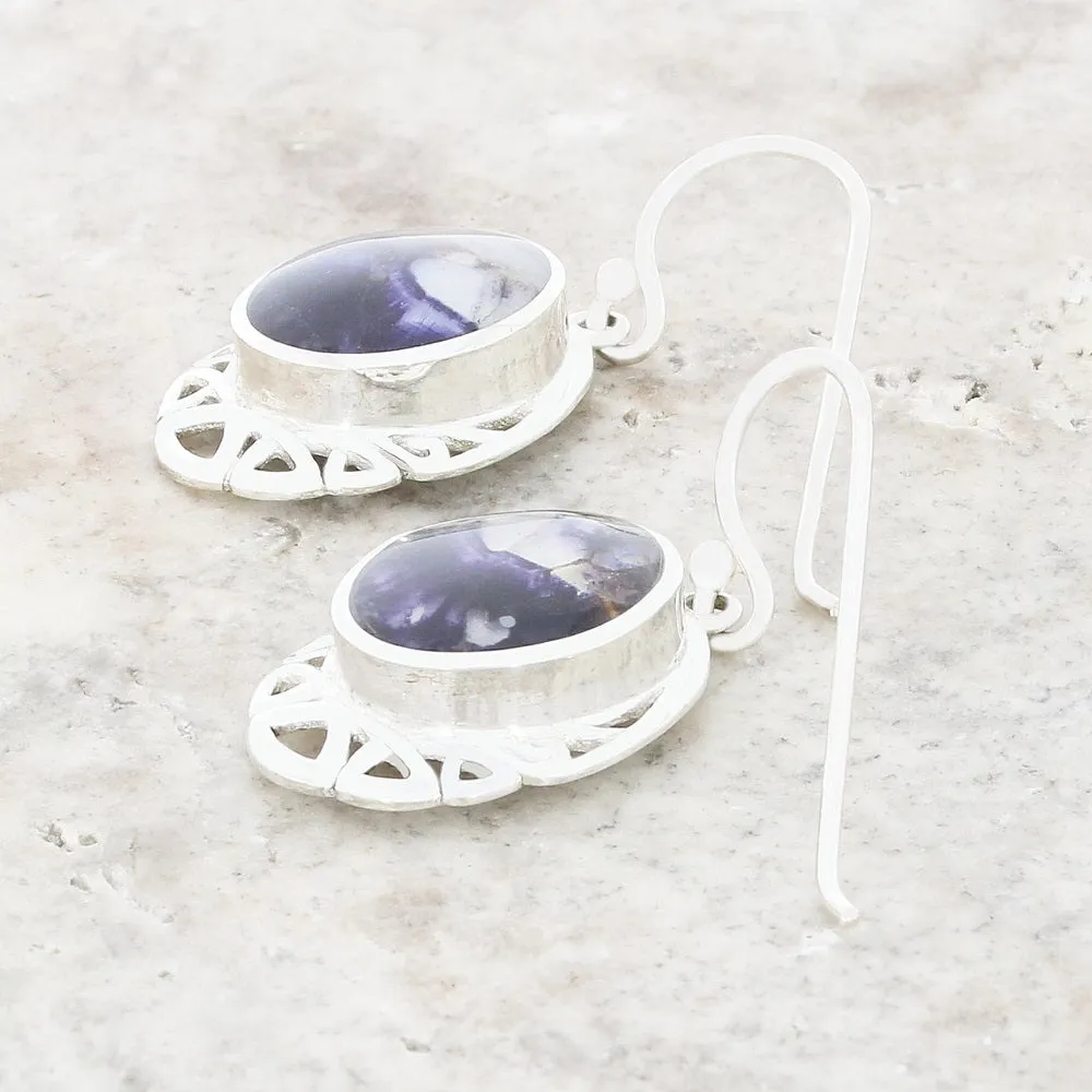 Derbyshire Blue John Sterling Silver Oval Celtic Drop Earrings