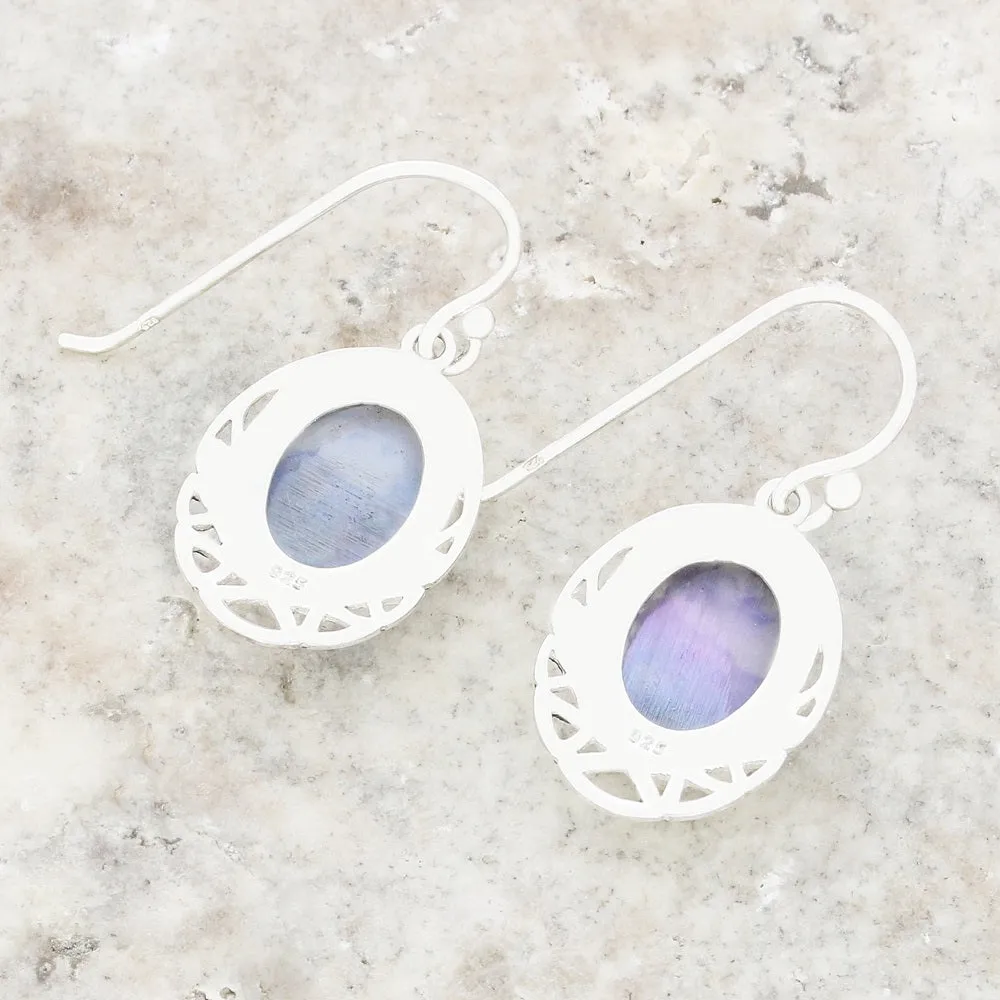 Derbyshire Blue John Sterling Silver Oval Celtic Drop Earrings