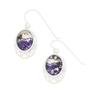 Derbyshire Blue John Sterling Silver Oval Celtic Drop Earrings