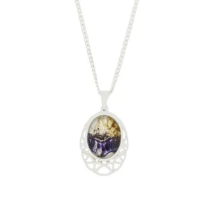 Derbyshire Blue John Sterling Silver Oval Celtic Pendant and Chain