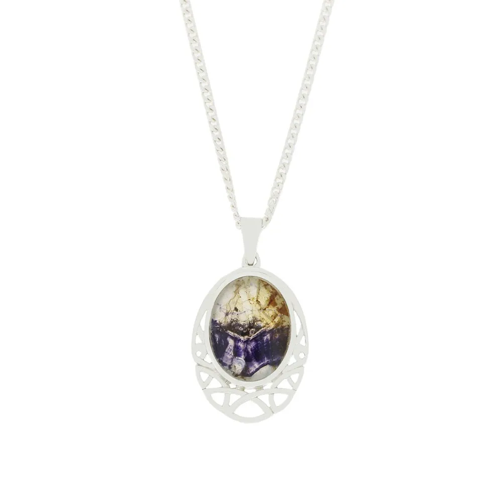 Derbyshire Blue John Sterling Silver Oval Celtic Pendant and Chain